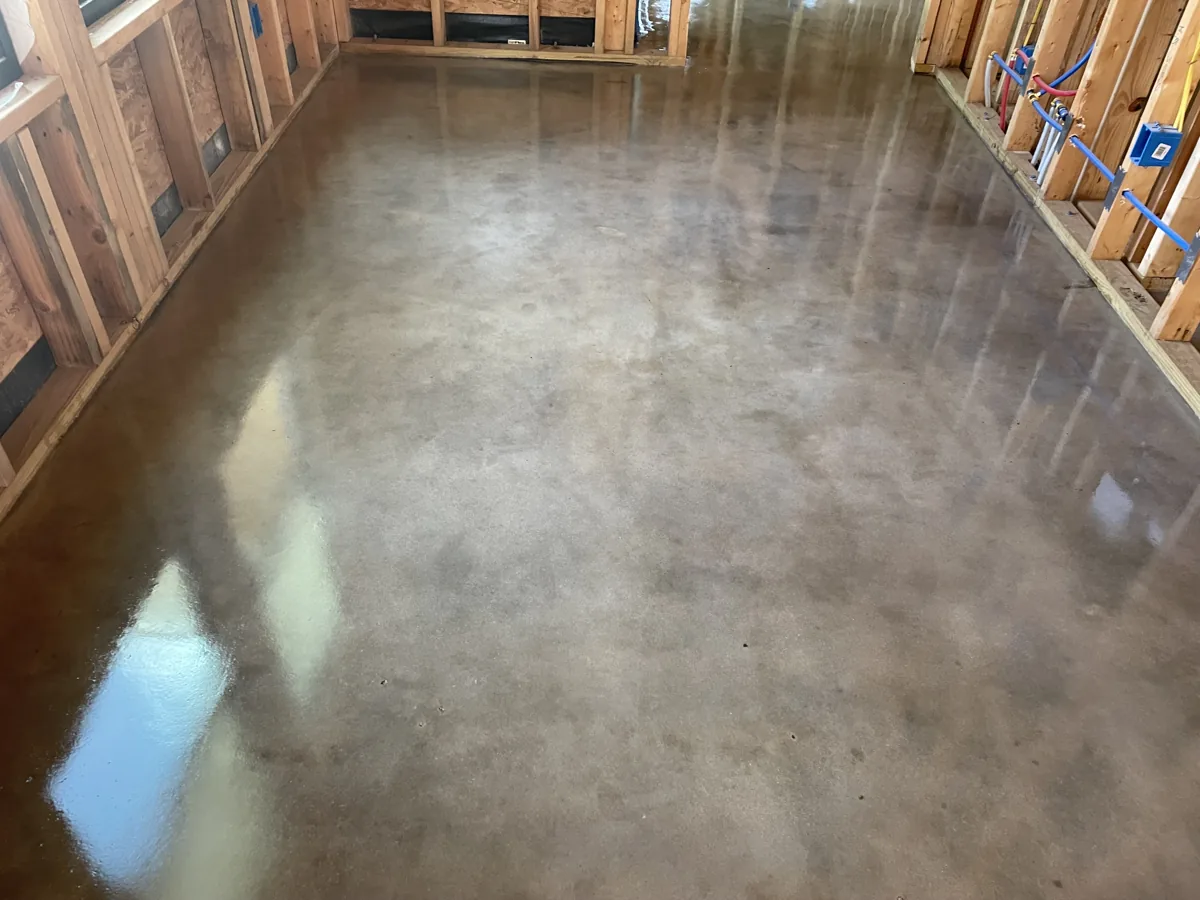 Stained concrete floor, interior, under construction