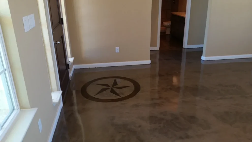 Stained concrete floor with star medallion