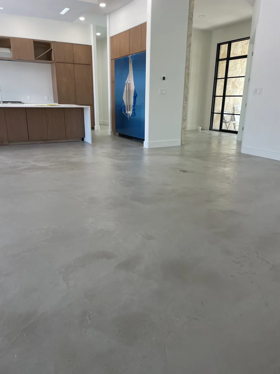 Stained and polished concrete floor, kitchen area